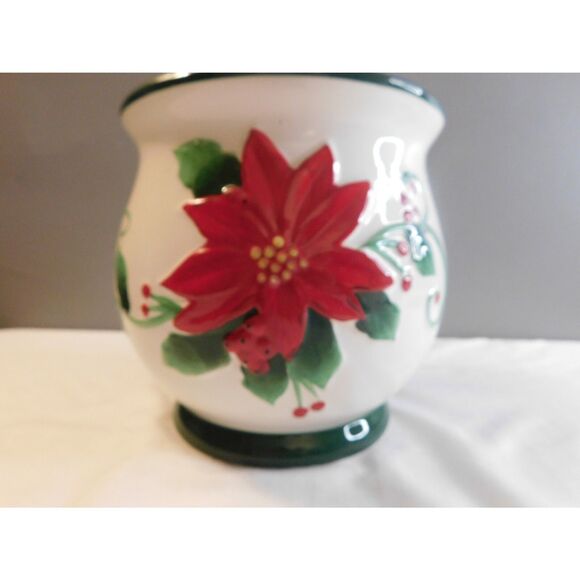 Christmas Poinsettia Ceramic Vintage Cookie Jar NO LID 7 1/2"T x 6 3/4"W - Picture 2 of 7